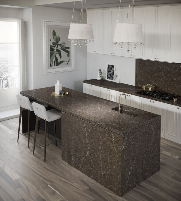 Küchenarbeitsplatten, Kücheninsel und Nischenrückwand aus Quarzstein - Foto: SILESTONE®  